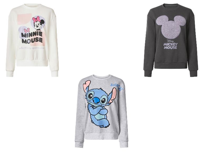 Disney mikiny: bílá Minnie Mouse, šedá Mickey Mouse a šedá Stitch.