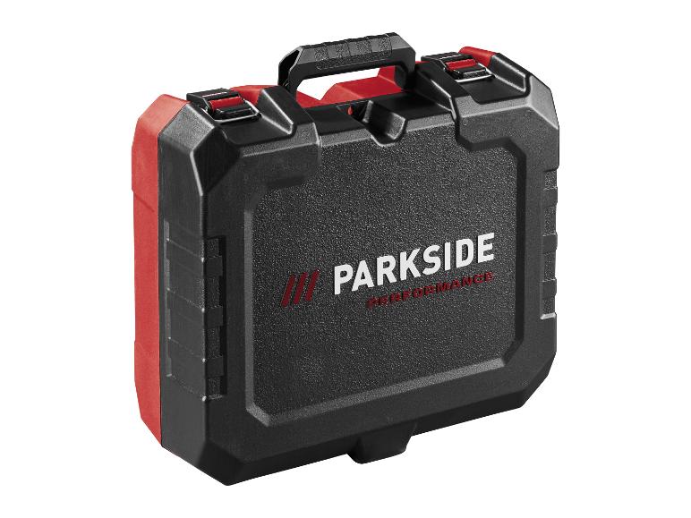 Černý a červený box na nářadí s nápisem 'PARKSIDE PERFORMANCE'.