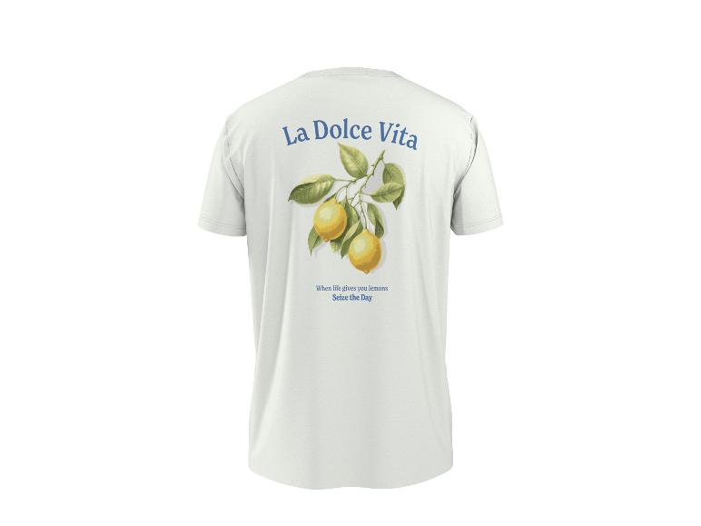 Bílé tričko s citrony a textem 'La Dolce Vita' a 'When life gives you lemons Seize the Day'.
