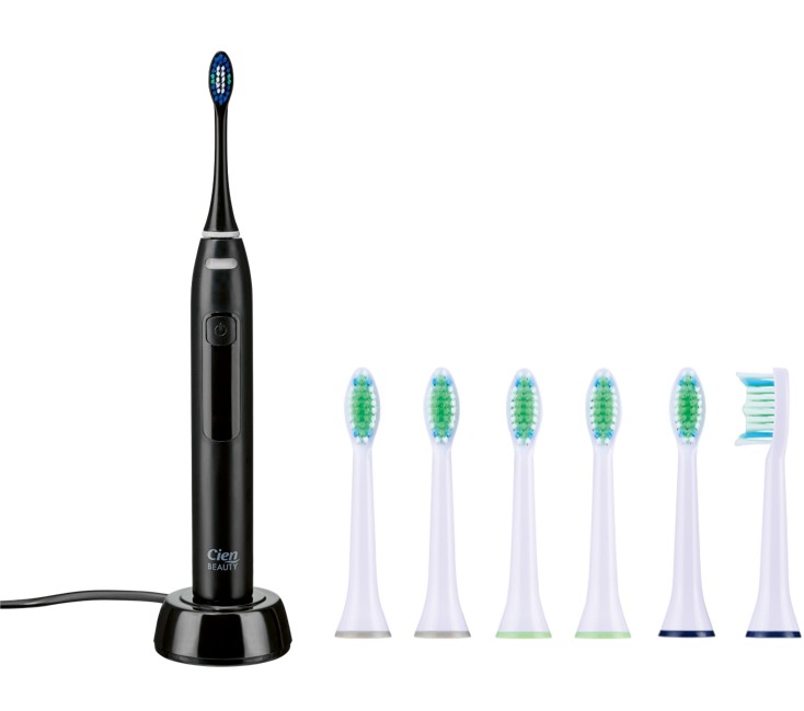 Cien Beauty Aku sonický zubní kartáček Nszb 3.7 D5 s 6dílnou sadou náhradních hlavic Cbzks 6 A1, černý
