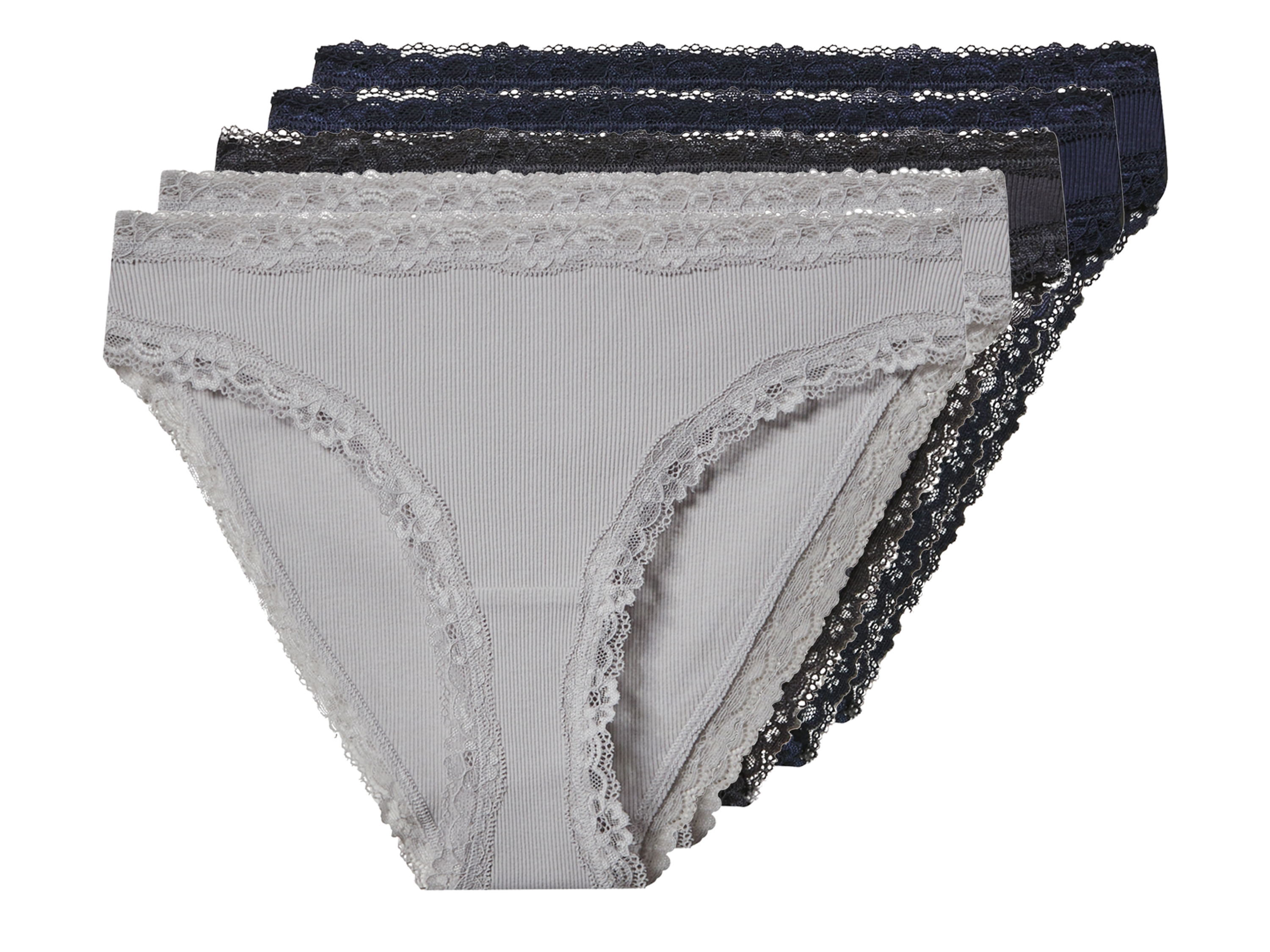 esmara® Dámské kalhotky s krajkou, 5 kusů (navy modrá / tmavě šedá / světle šedá, S (36/38))