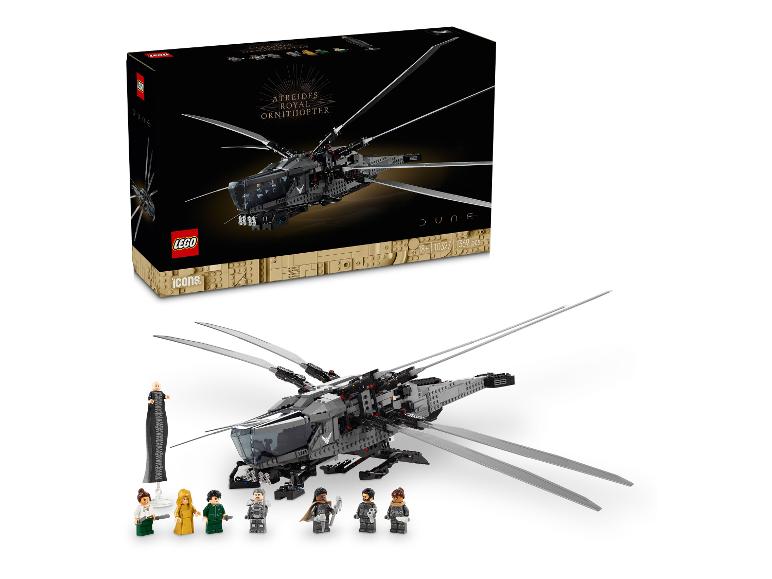 Sada LEGO Icons Dune Atreides Royal Ornithopter s minifigurkami.