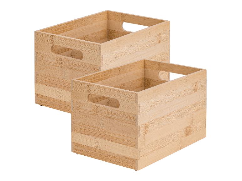 Dva bambusové úložné boxy s vyřezanými úchyty
