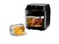 Airfryer SilverCrest s pečeným kuřetem a košem s hranolky.