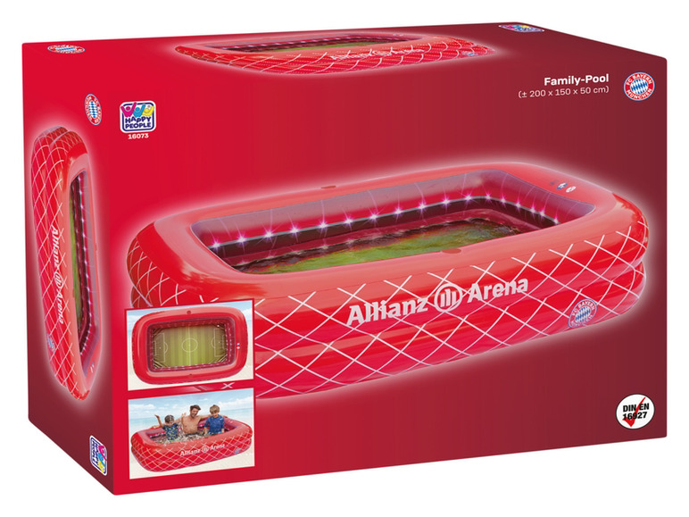 Nafukovací bazén s designem Allianz Arena, vhodný pro rodiny.