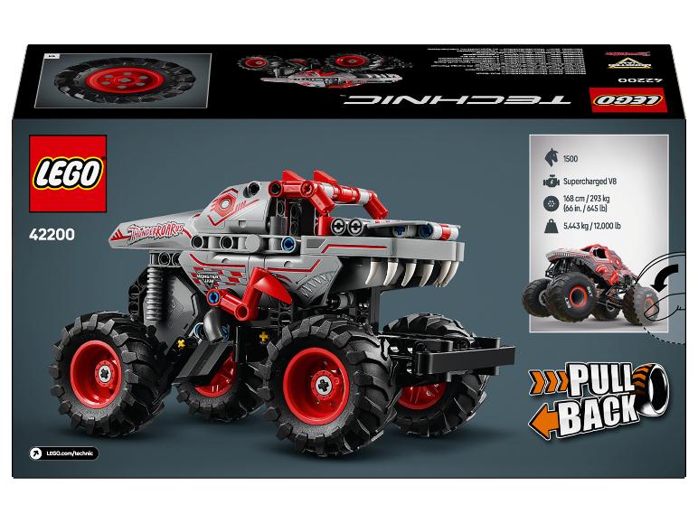 Krabička LEGO Technic Thunder Roarus monster trucku se specifikacemi a funkcí zpětného natažení.