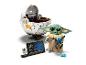 LEGO Star Wars Grogu a jeho vznášedlo s informační tabulkou.