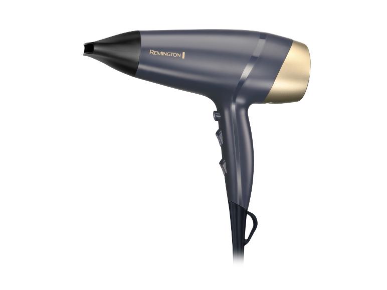 Fén Remington: elegantní design, tmavě šedá a zlatá.