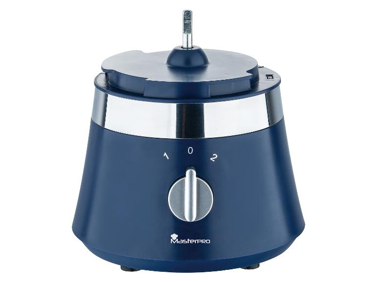 Tmavě modrý kuchyňský robot Masterpro s nerezovou miskou.