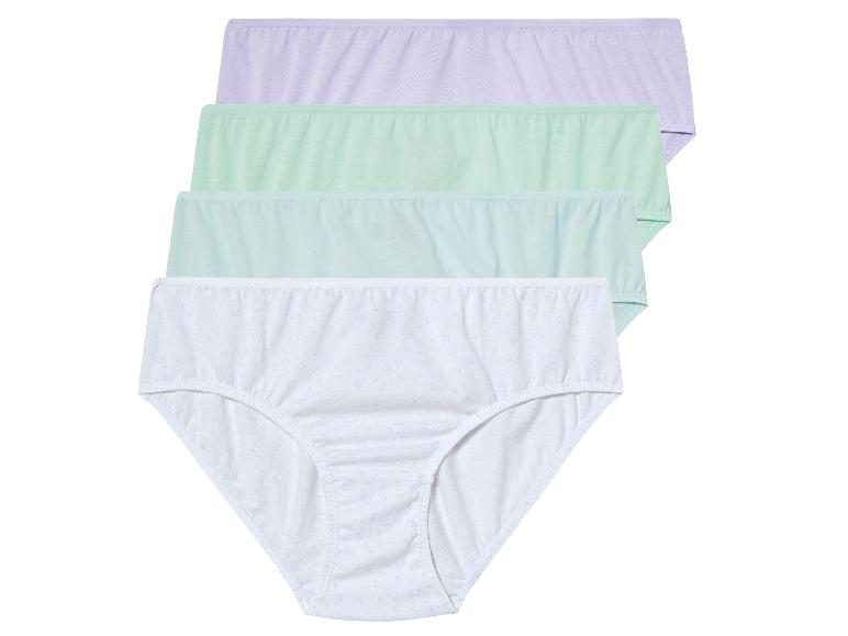 Tři páry kalhotek: bílé s puntíky, světle zelené a fialové.