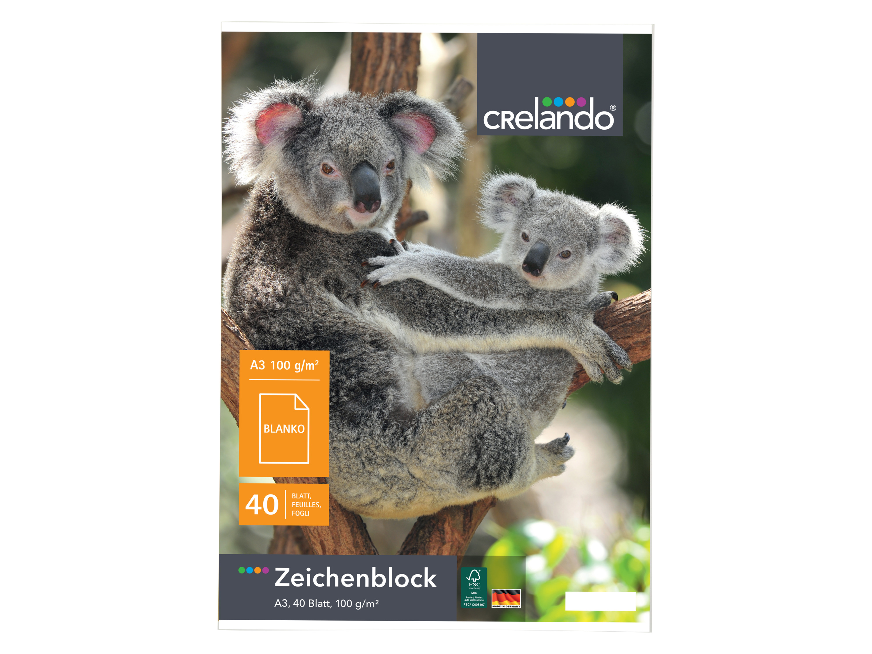 crelando® Skicák A3, 40 listů (koaly)