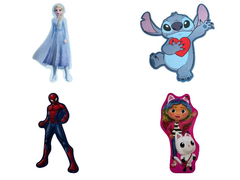 Puzzle s Elsou, Stitchom, Spider-Manem a dívkou s kočkou.