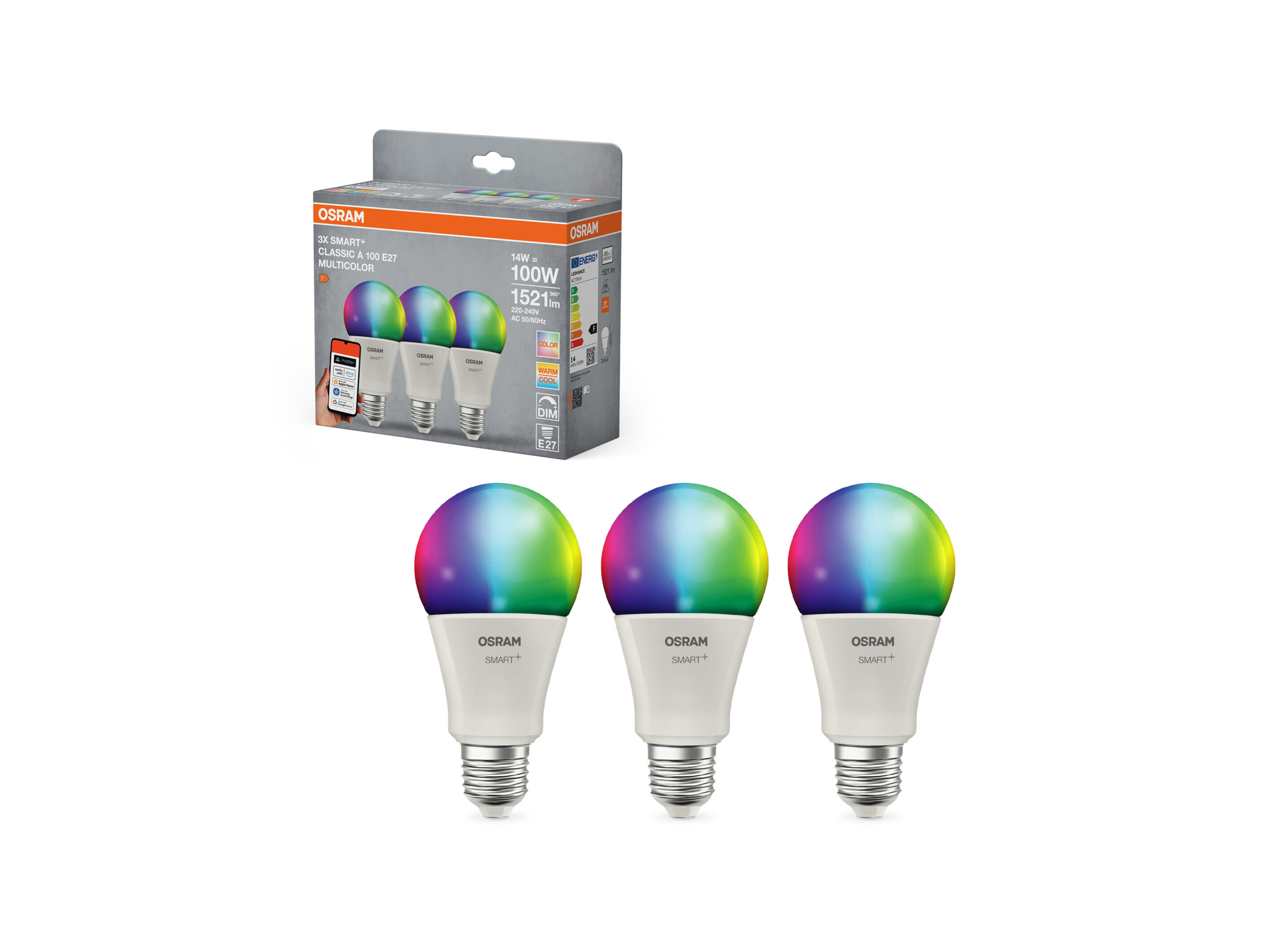 Osram Světelný zdroj »Smart Mat«, 3 kusy (A100, E27, 2700 K, Rgbw, matná)