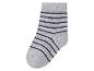 Šedá ponožka s modrými pruhy.