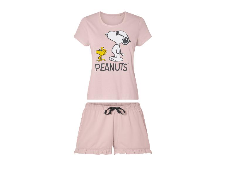 Růžové krátké pyžamo Peanuts se Snoopym a Woodstockem.