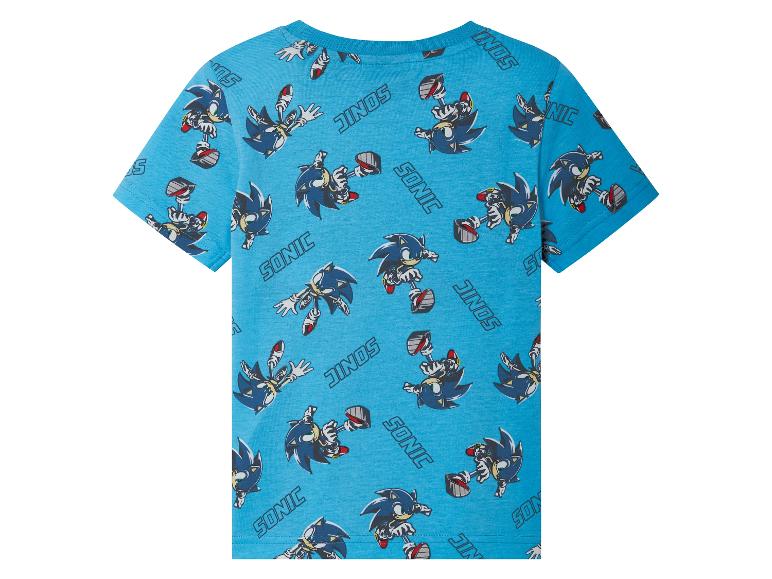 Modré tričko s potiskem Sonic the Hedgehog.
