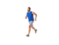 Muž běžící v tílku a sportovních šortkách.