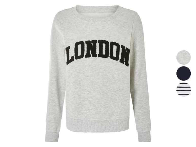Šedá mikina s dlouhým rukávem s nápisem 'LONDON'.
