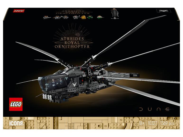 Sada LEGO Icons Dune Atreides Royal Ornithopter s minifigurkami.