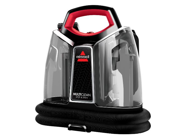 Přenosný čistič koberců a čalounění Bissell Multiclean Spot & Stain v černé a červené barvě.