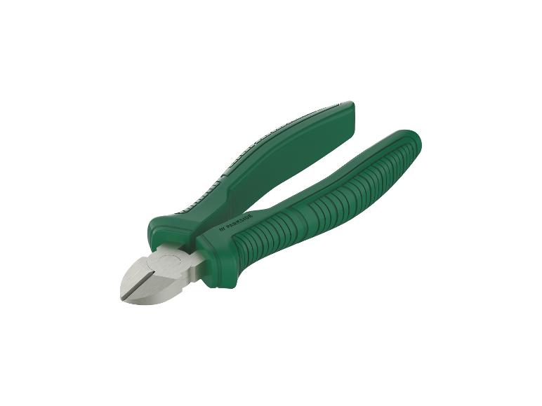 Zelené diagonální štípací kleště s ergonomickými rukojeťmi.