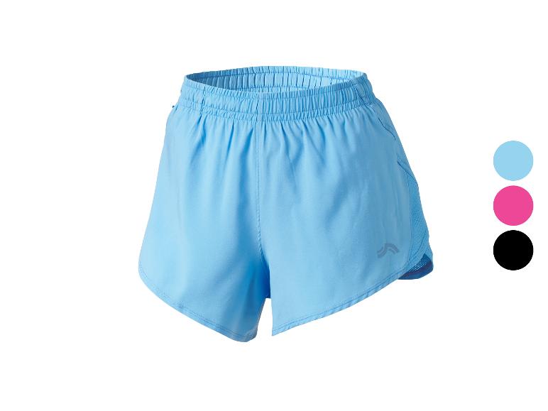 Světle modré dámské sportovní šortky s elastickým pasem a síťovanými detaily.