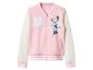Růžová a bílá bomber bunda na zip, s písmenem 'M' a kresbou Minnie Mouse.