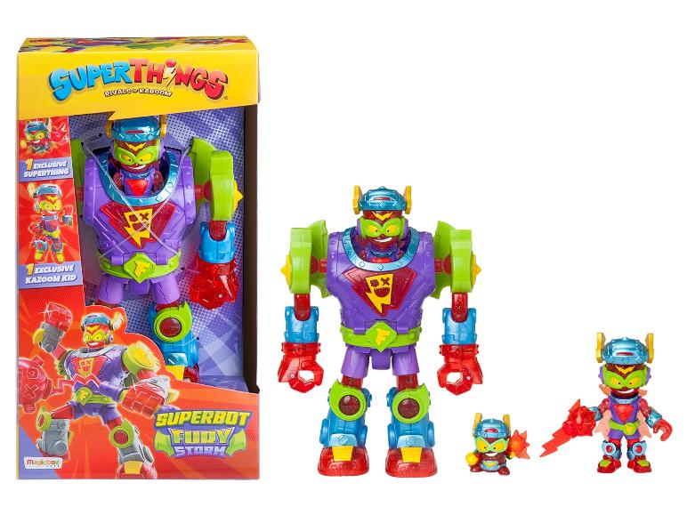 Superthings Rivals of Kaboom Superbot Fury Storm hračky s velkým a malým robotem.