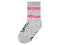 Šedé ponožky s růžovými pruhy a motivem jednorožce.