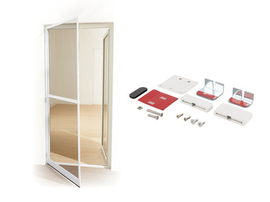 LIVARNO® Hliníkový dveřní rám se síťkou proti hmyzu + Sada upínacích adaptérů pro síť proti hmyzu do dveří, 3dílná, bílá