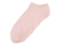 Světle růžová ponožka s bílými puntíky.