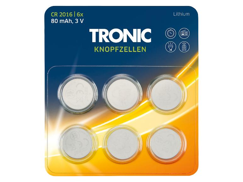 6 lithiových knoflíkových baterií CR2016 od Tronics.