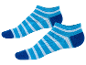 Dva páry krátkých ponožek s modrobílými pruhy.