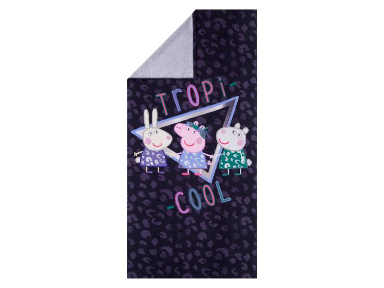 Plážový ručník s Peppa Pig a přáteli, leopardí vzor, tropický styl.