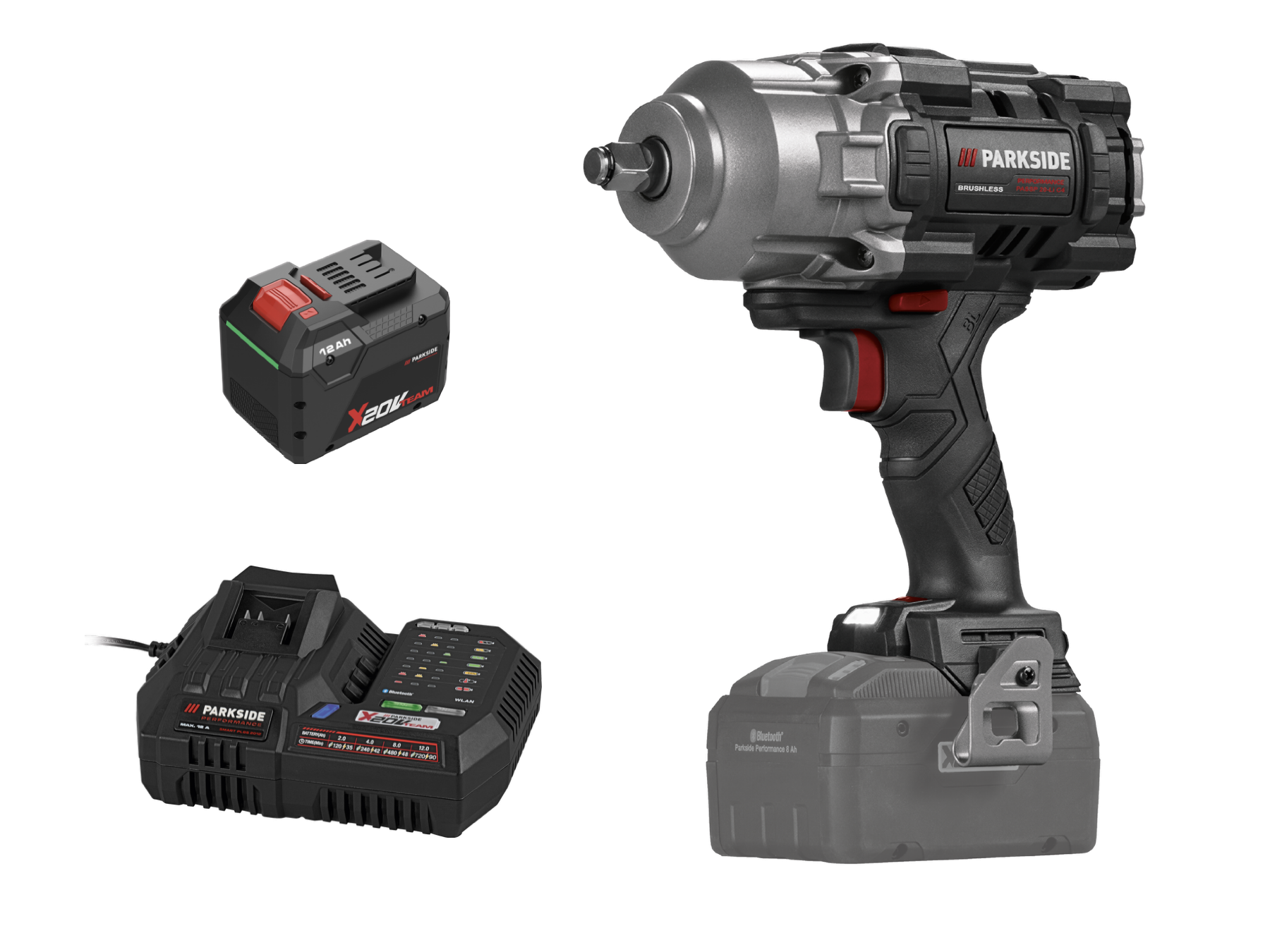 Parkside Performance® Aku rázový utahovák 1/2″ Passp 20-Li C4, Smart 12 Ah