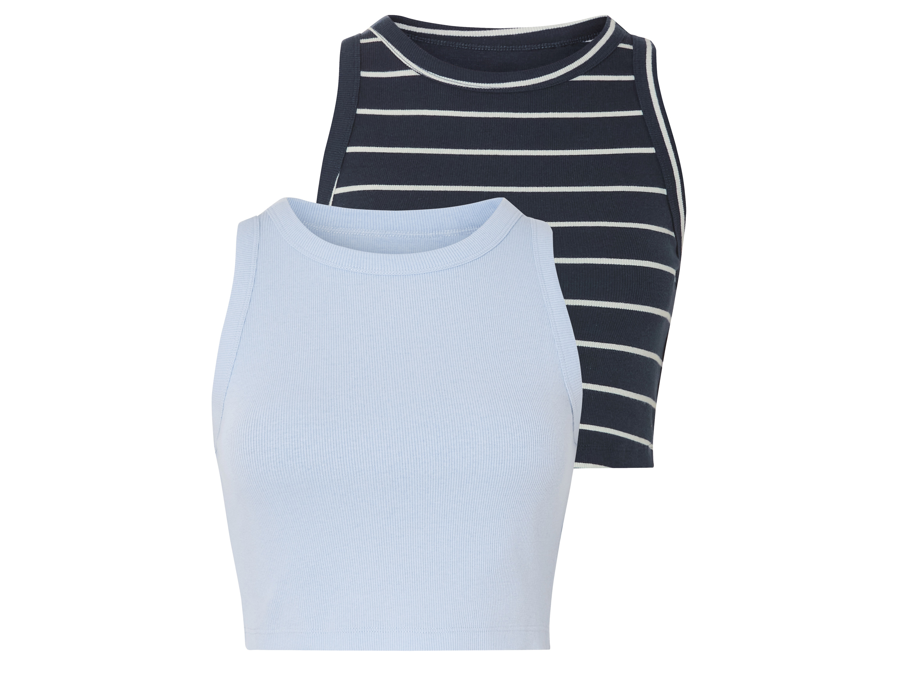 esmara® Dámský žebrovaný crop top, 2 kusy (modrá / navy modrá, L (44/46))