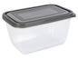 Průhledná plastová nádoba se šedým víkem.