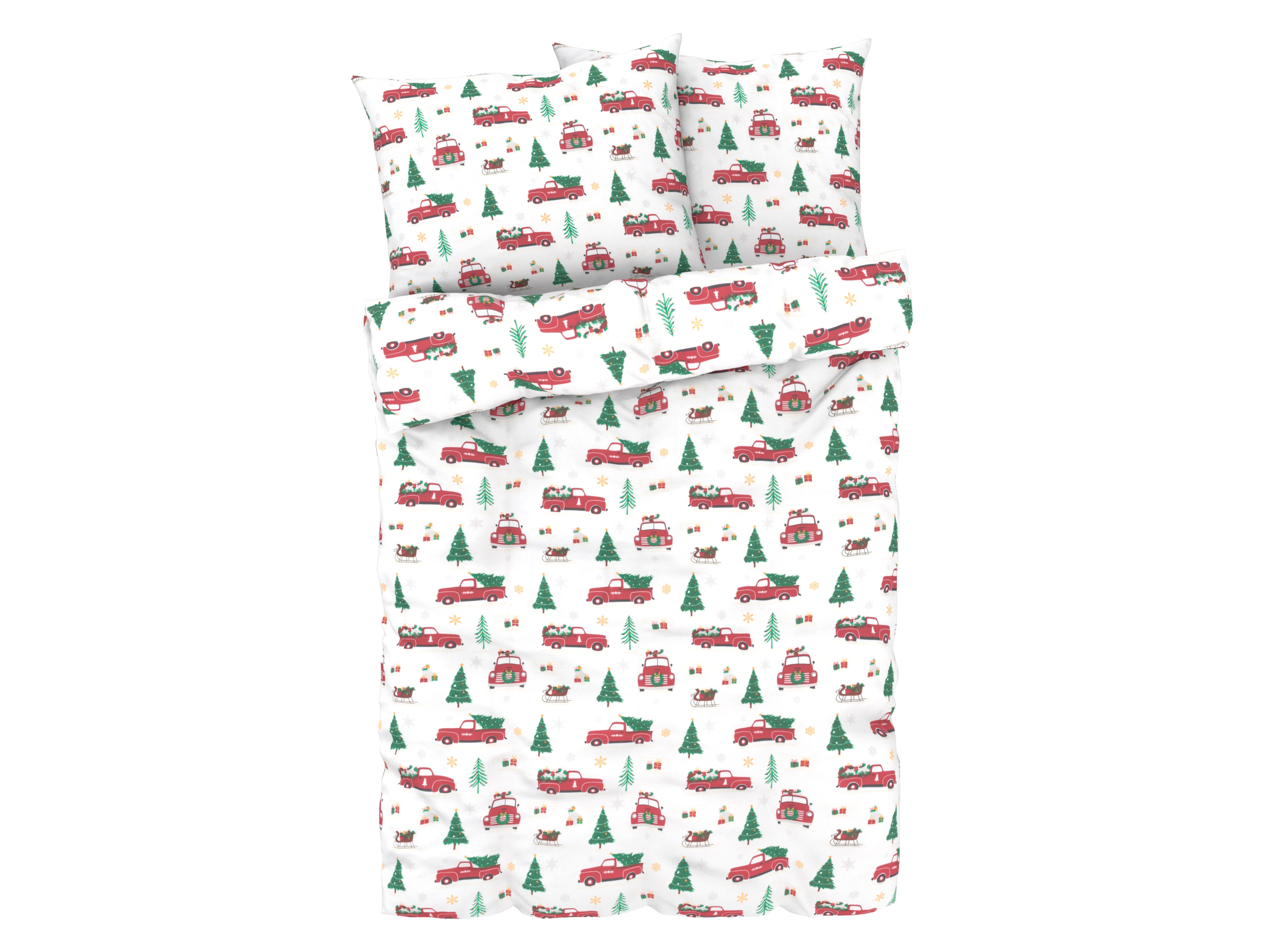 Livarno home Ložní povlečení z mikrovláknitého saténu, 200 x 220 cm, 70 x 90 cm (vánoční stromy/auta)