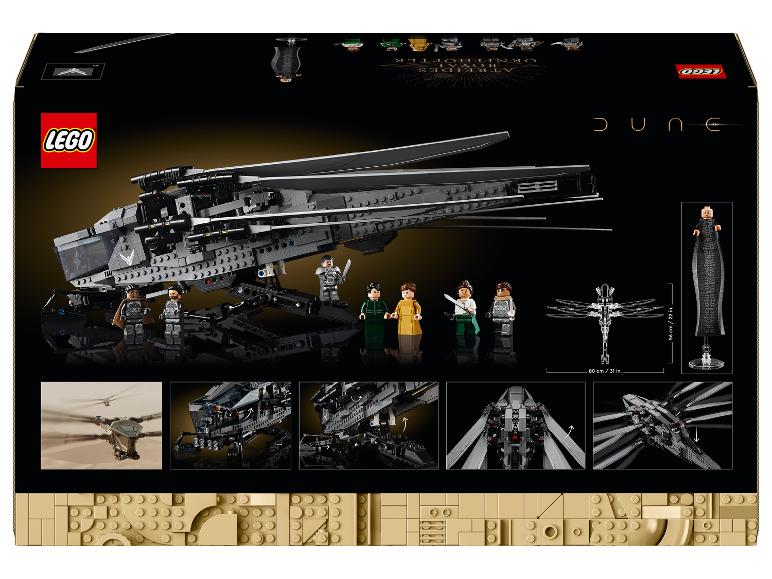Sada LEGO Dune Atreides Royal Ornithopter s minifigurkami a doplňky.