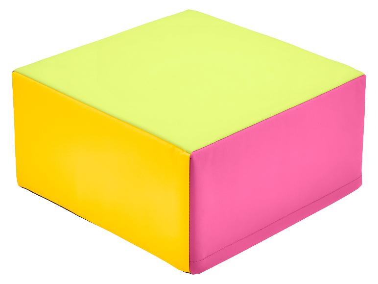 Měkká hrací kostka ve žluté, růžové a neonově zelené barvě