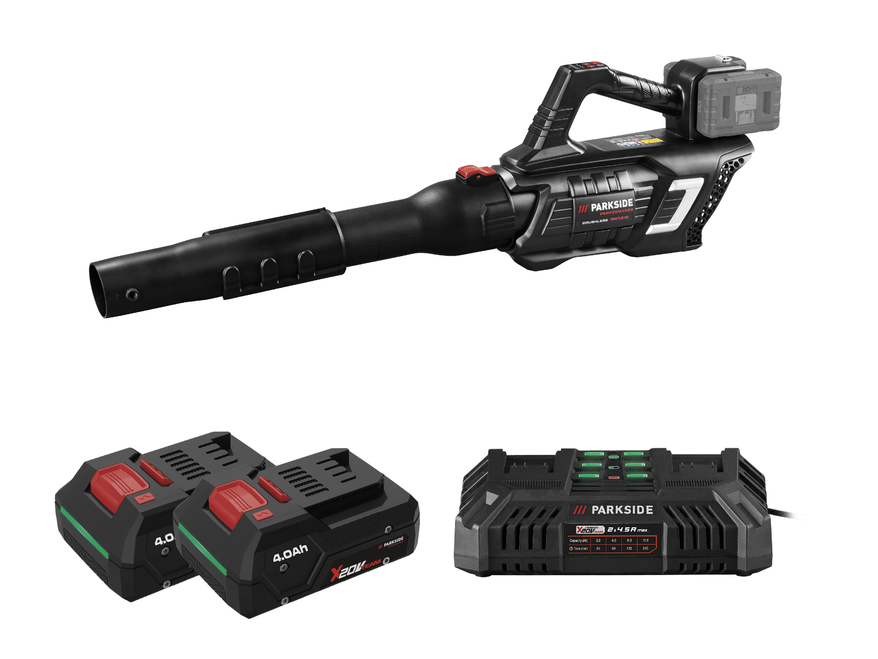 Parkside Performance® Aku foukač listí Ppatlb 40 A1, 2x Smart 4 Ah