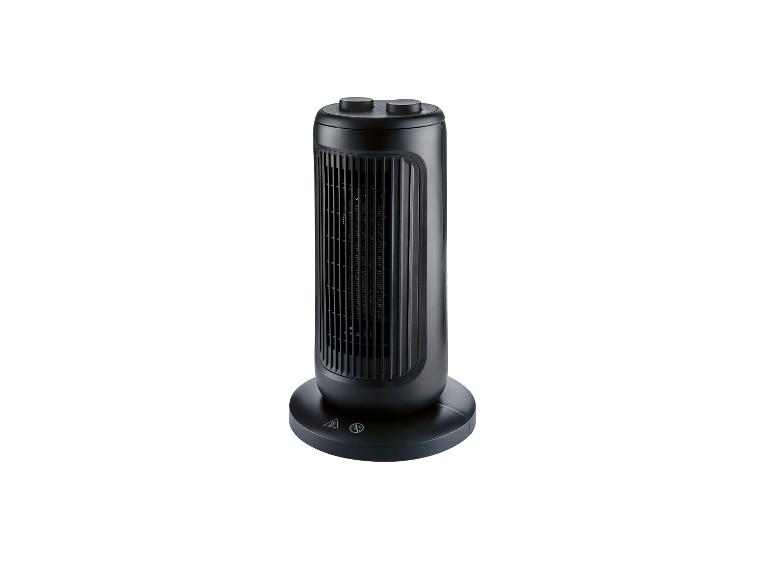 Černý ventilátorový ohřívač.
