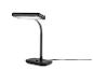 Černá LED stolní lampa s flexibilním krkem a obdélníkovou hlavou světla.