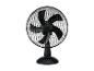Černý stolní ventilátor s mřížkou a tlačítky pro ovládání rychlosti