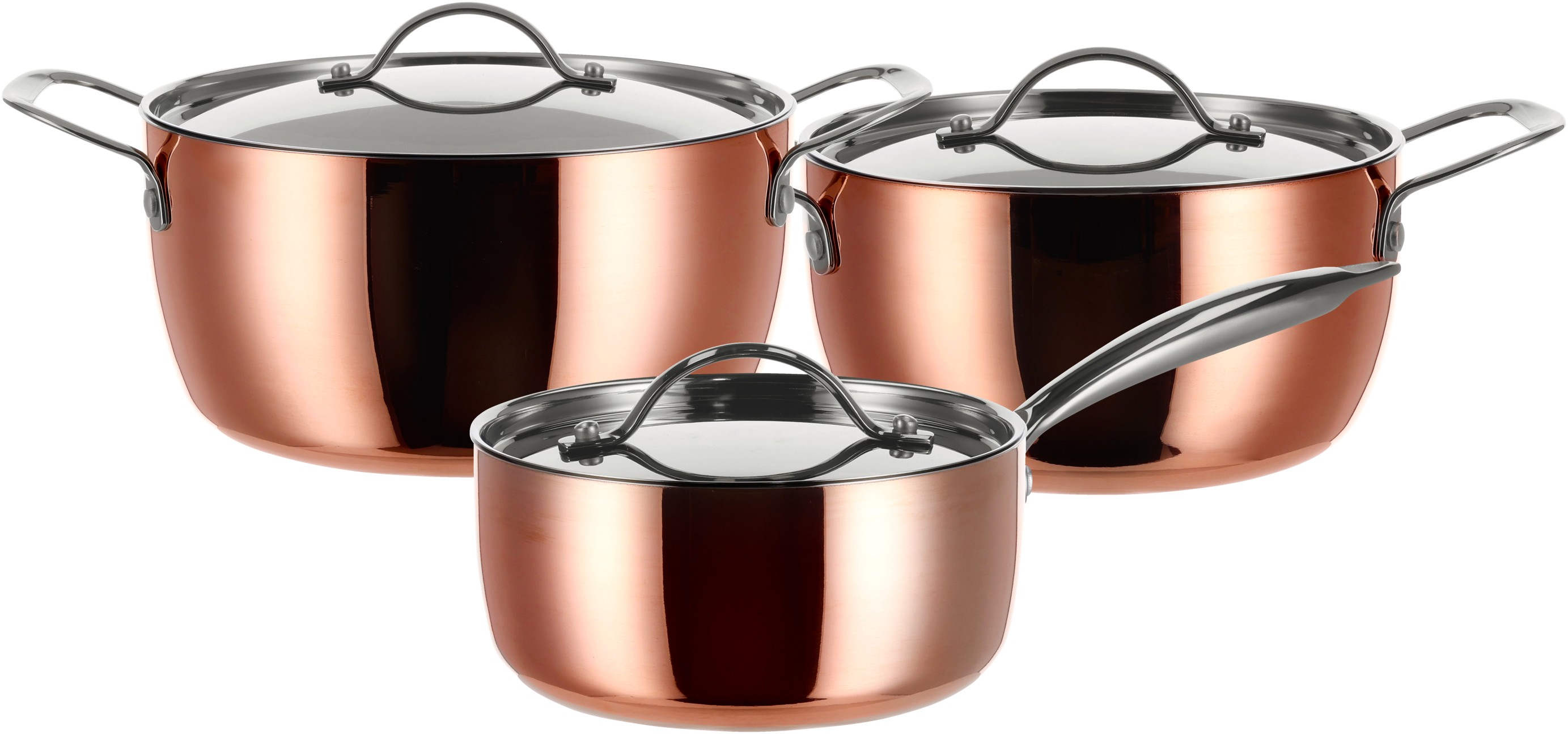 Silvercrest® Sada hrnců s měděnou povrchovou úpravou, Ø 16 cm, Ø 20 cm, Ø 24 cm, 3dílná