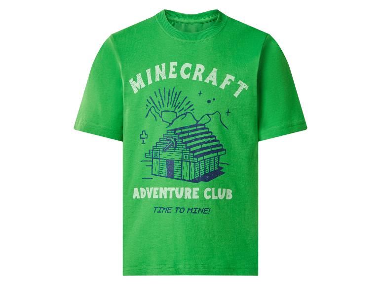 Zelené tričko s krátkým rukávem s grafickým potiskem na téma Minecraft.