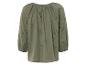 Olivově zelená blůza s 3/4 rukávy, prolamované detaily, boho styl.