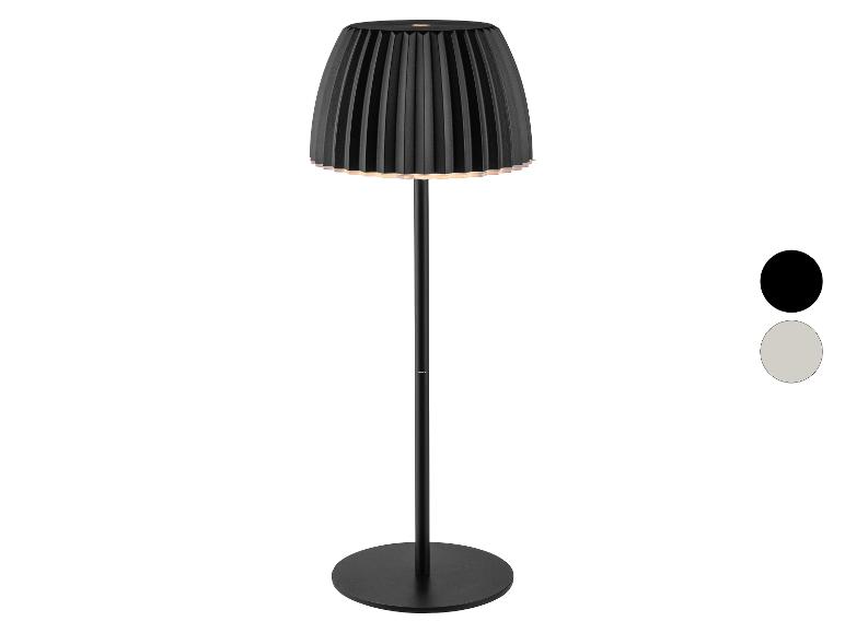 Černá plisovaná stolní lampa s kulatou základnou, zobrazena s barevnými možnostmi.