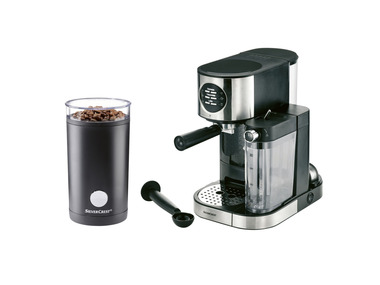 SILVERCREST® KITCHEN TOOLS Sada espresso kávovaru s napěňovačem mléka a elektrického mlýnku na kávu SME12, 2dílná