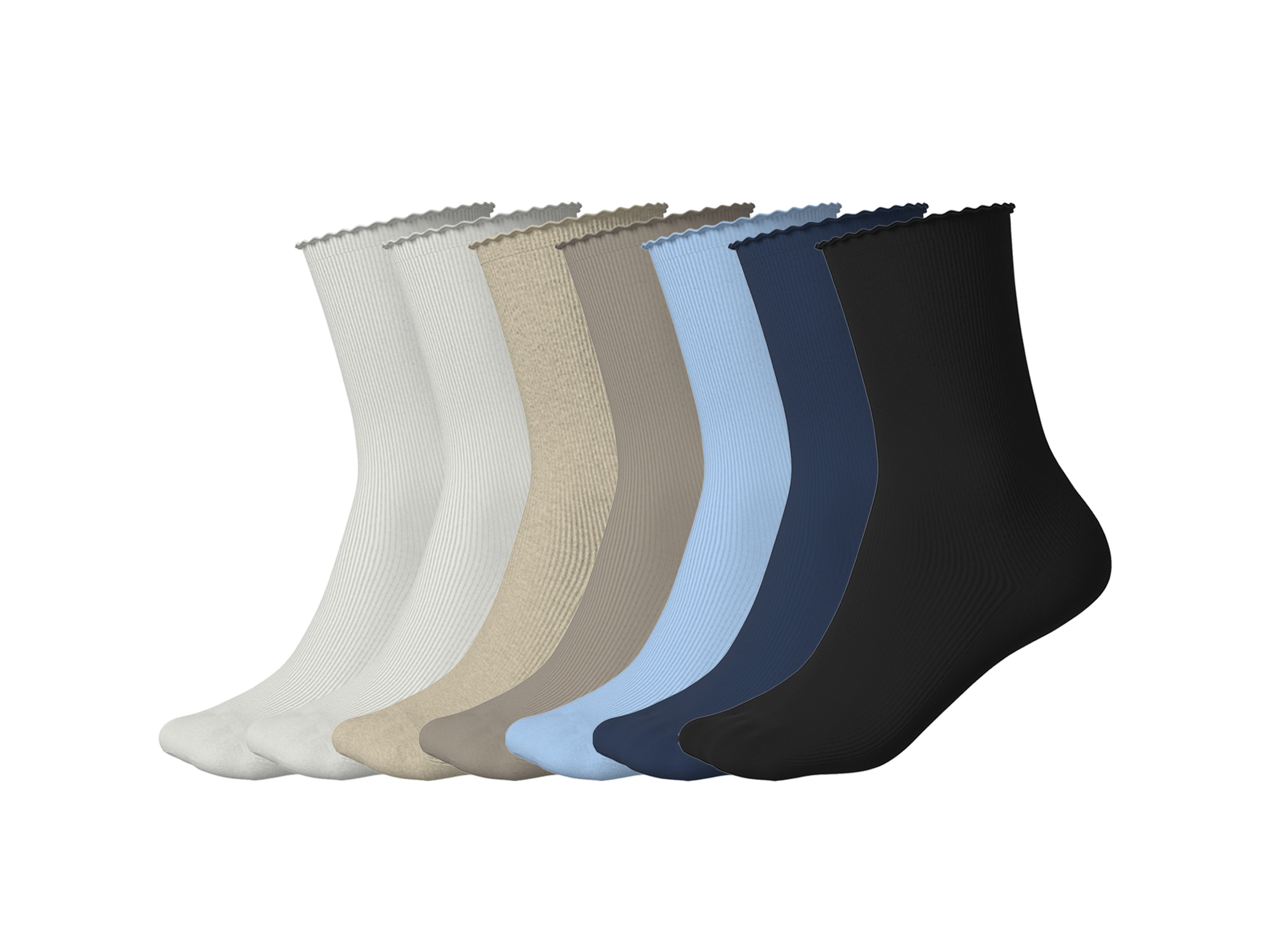 Esmara® Dámské vroubkované ponožky, 7 párů (bílá / béžová / modrá / navy modrá / černá, 35/38)